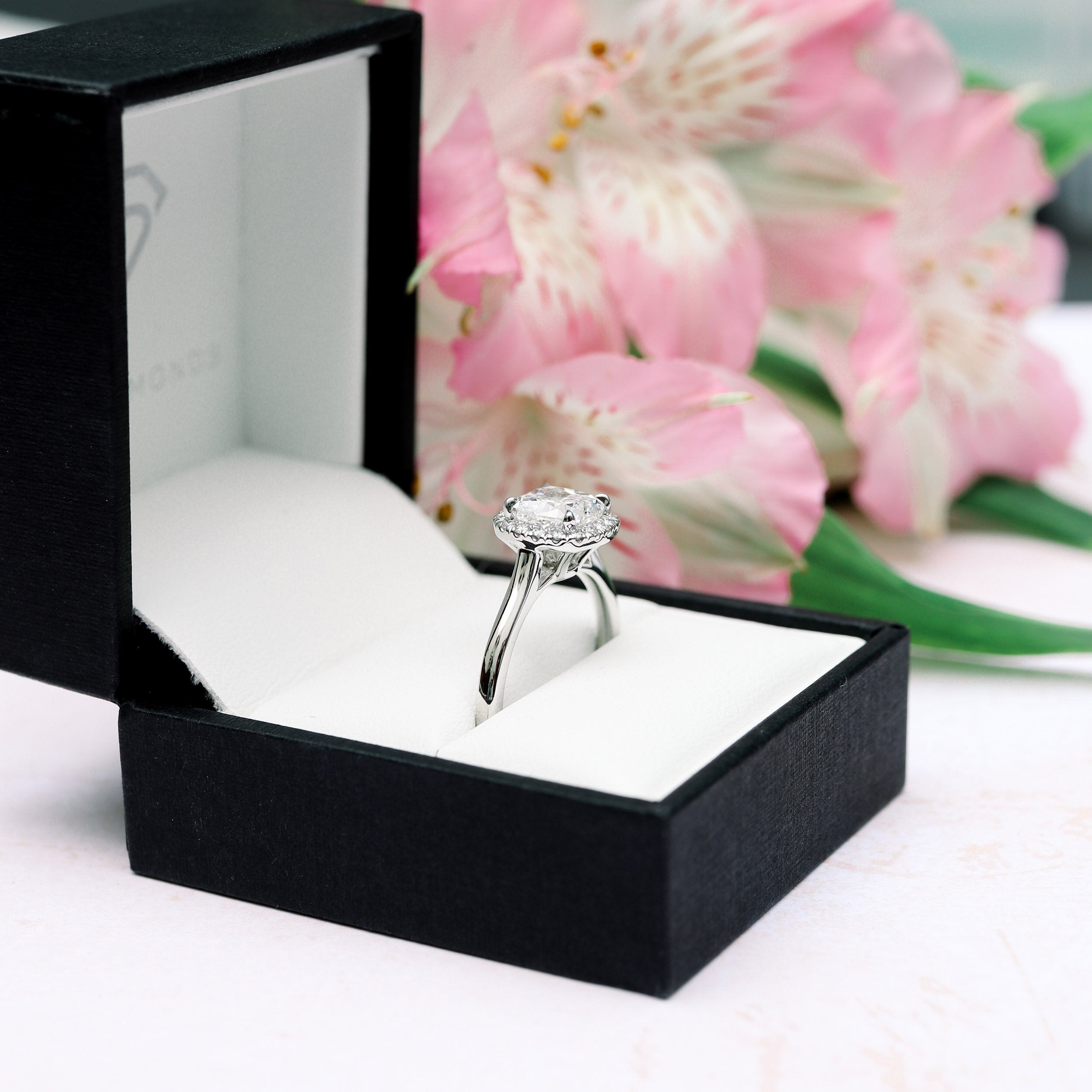 2.0CT Cushion Cut Moissanite Halo Engagement Ring