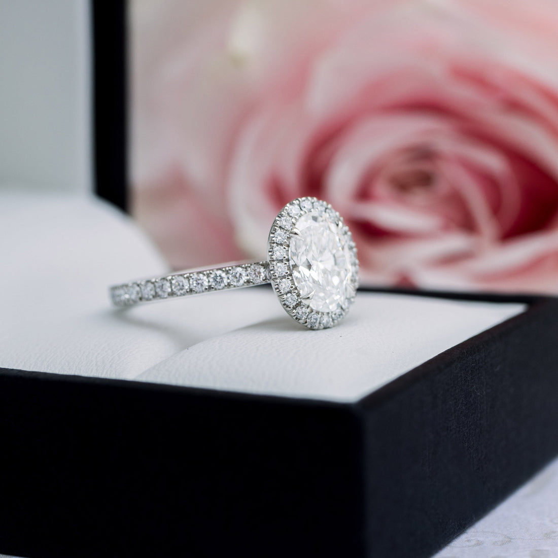 2.15CT Oval Moissanite Halo Pave Setting Diamond Engagement Ring