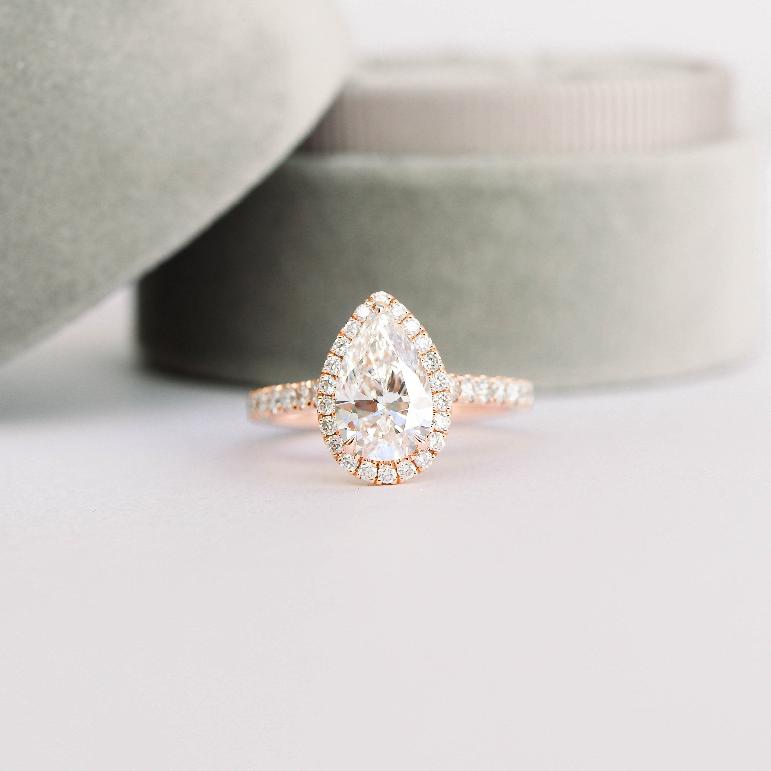 2.0CT Pear Cut Moissanite Halo Pave Setting Engagement Ring