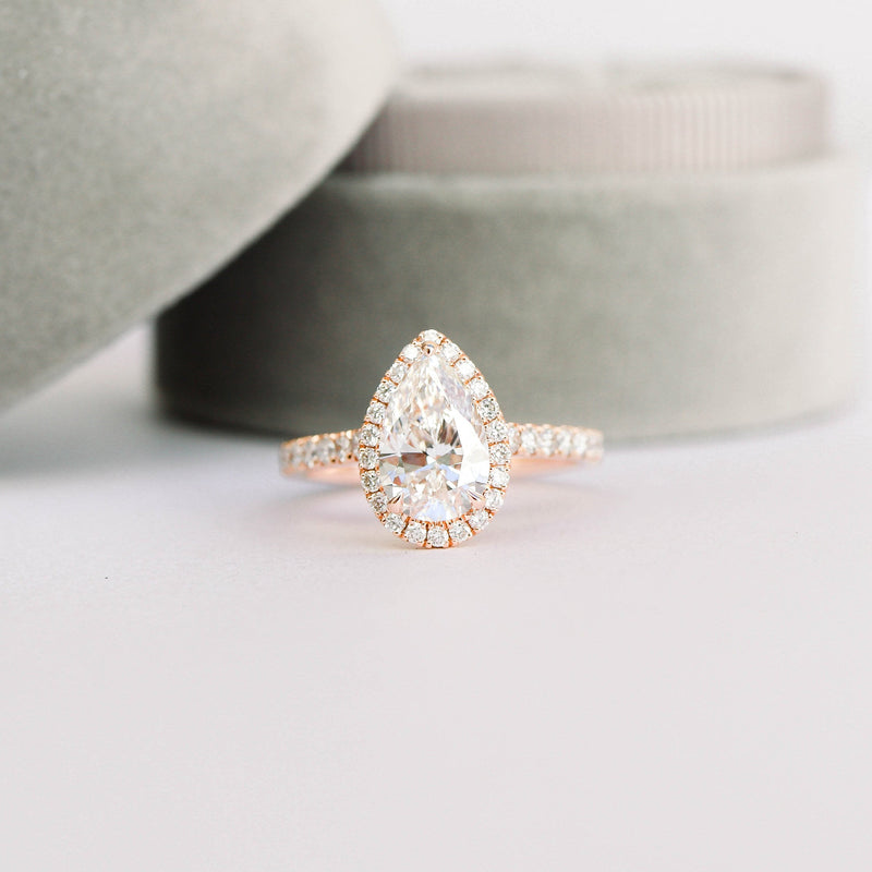 2.0CT Pear Cut Moissanite Halo Pave Setting Engagement Ring