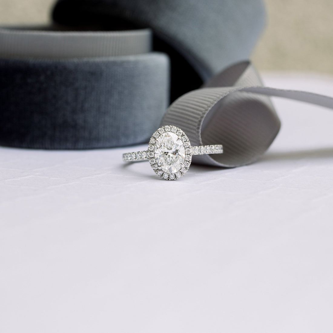2.15CT Oval Moissanite Halo Pave Setting Diamond Engagement Ring