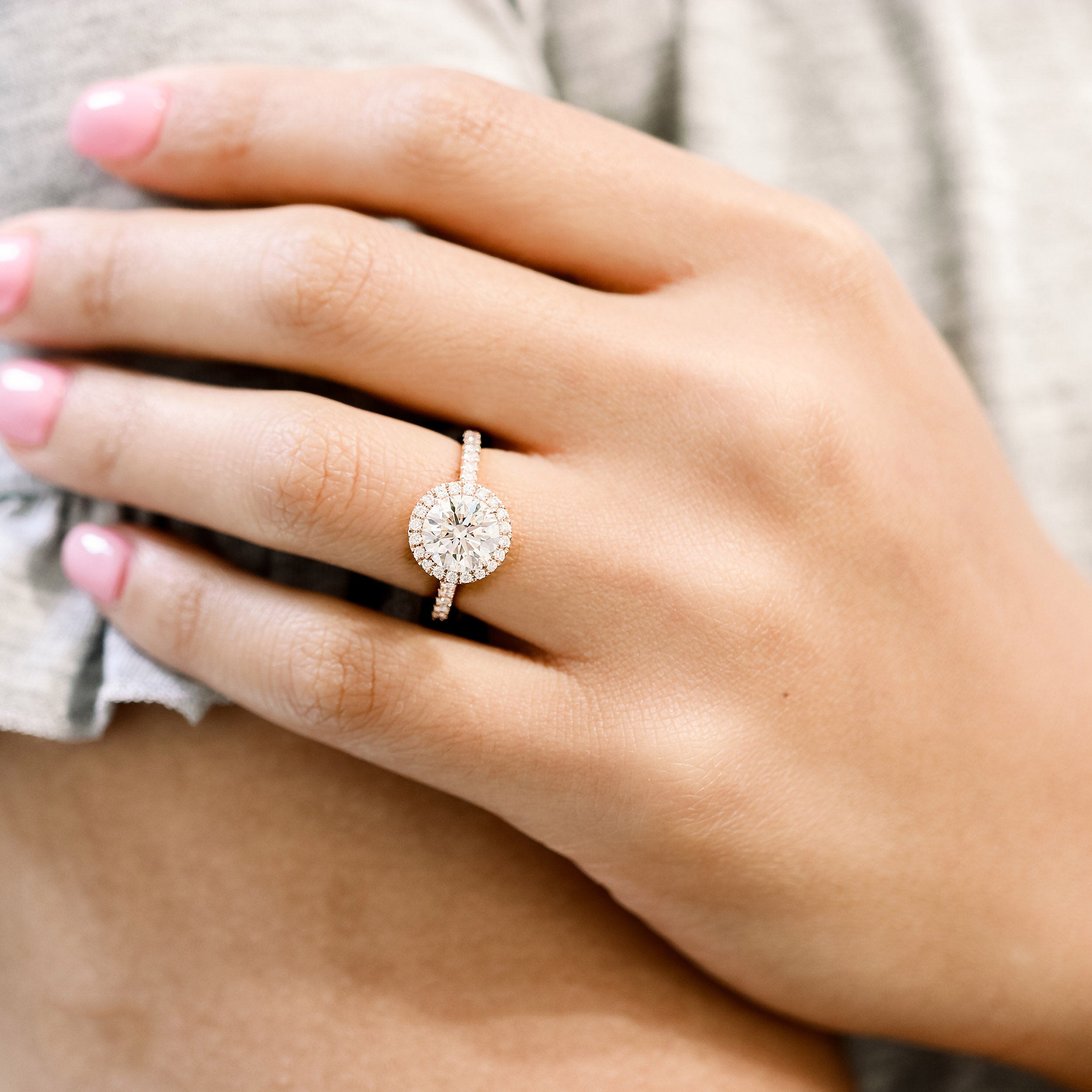 2.25CT Round Brilliant Cut Moissanite Halo Pave Setting Engagement Ring