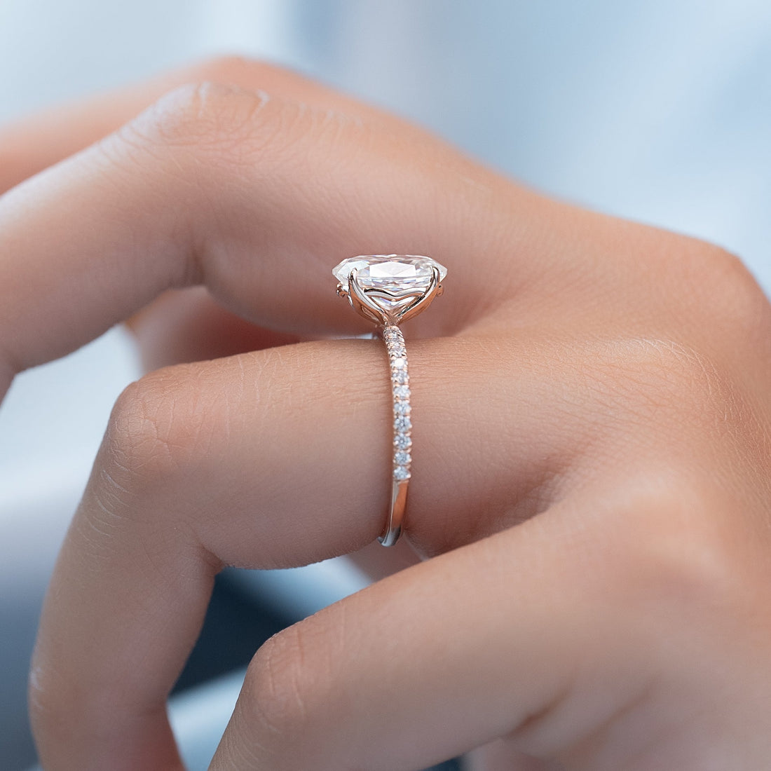 1.0 -3.0 CT Oval Cut CVD Diamond Pave Engagement Ring