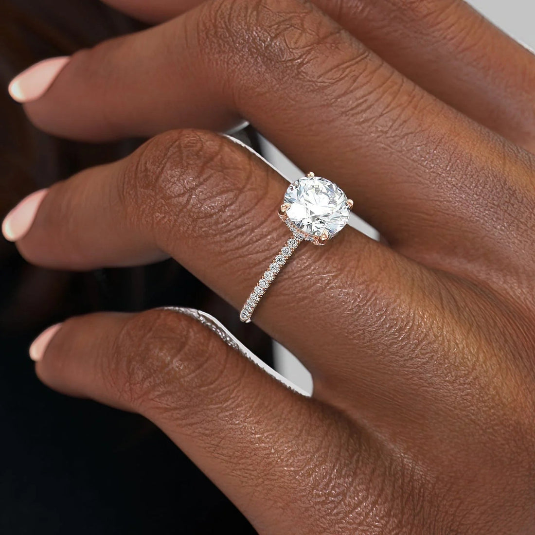 1.0 - 3.0 CT Round Cut CVD Diamond Hidden Halo & Pave Engagement Ring
