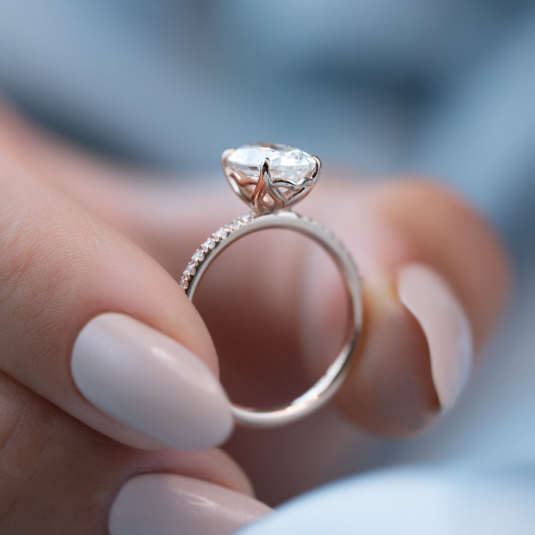 1.0 -3.0 CT Oval Cut CVD Diamond Pave Engagement Ring