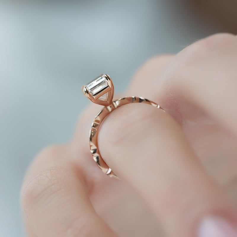 1.0 - 3.0 CT Emerald Cut CVD Diamond Milgrain Setting Engagement Ring