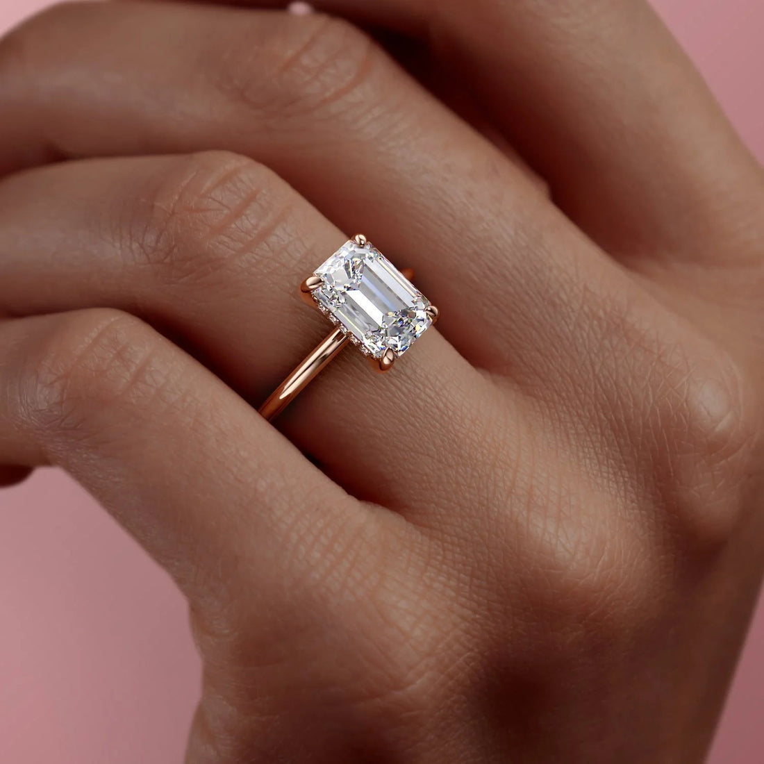 2.0 - 4.0 CT Emerald Cut CVD Diamond Hidden Halo Engagement Ring