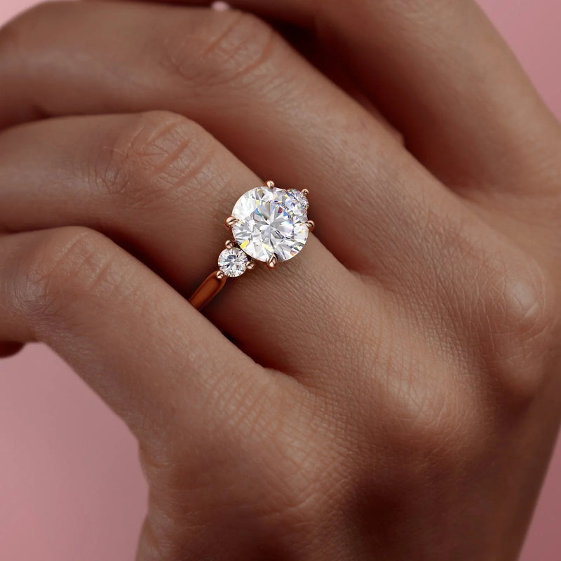 1.0 - 3.0 CT Round Cut CVD Diamond Three Stone Style Engagement Ring