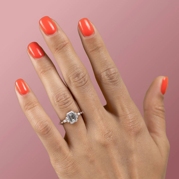 1.0 - 3.0 CT Emerald Cut CVD Diamond Cluster Engagement Ring