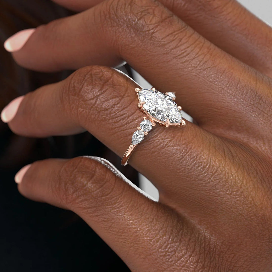 2.0 - 4.0 CT Marquise shaped CVD Diamond Five Stone-Setting Engagement Ring