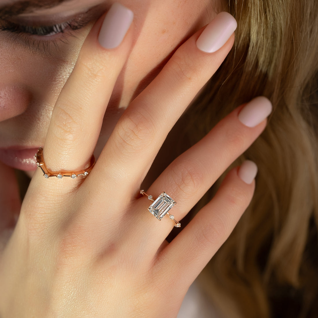 1.50 - 3.50 CT Emerald Cut CVD Diamond Dainty Pave Engagement Ring