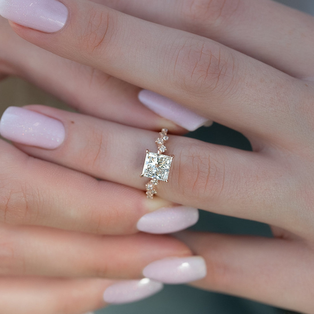 2.0 -4.0 CT Shape Princess Clustered Style Engagement Ring