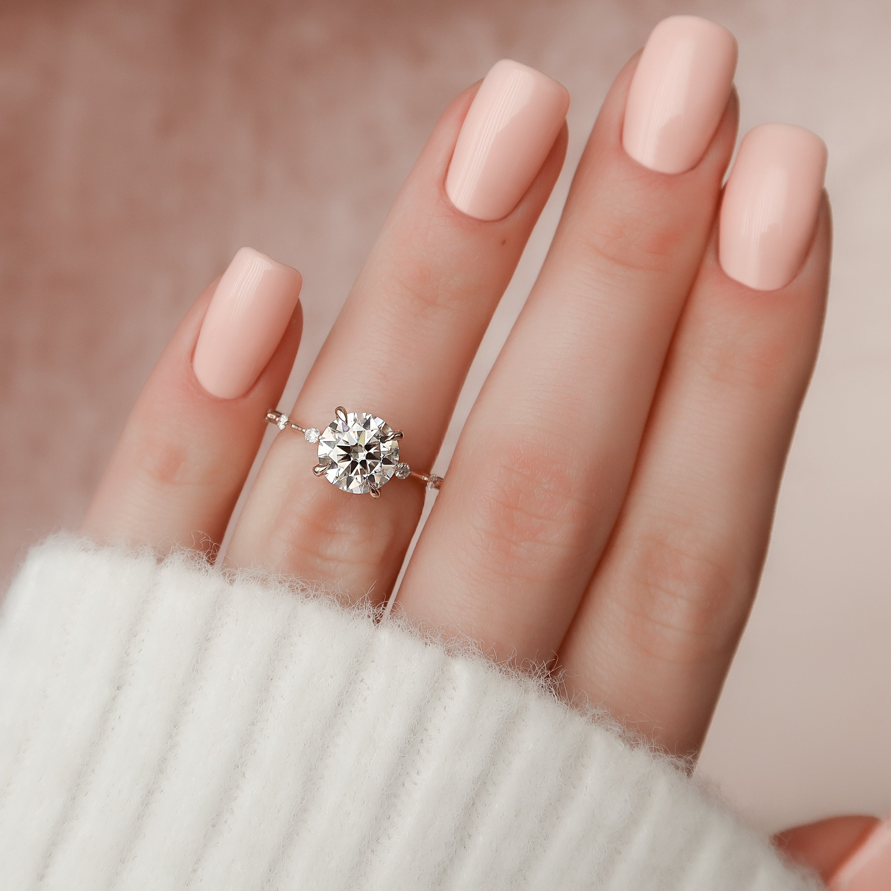 1.50 - 3.50 CT Round Cut CVD Diamond Hidden Halo & Pave Engagement Ring