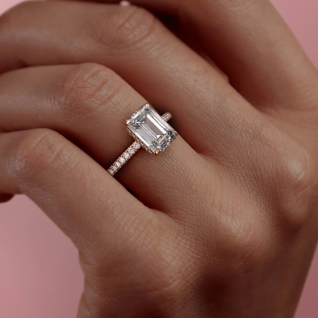 1.50 - 3.50 CT Emerald Cut CVD Diamond Hidden Halo & Pave Engagement Ring