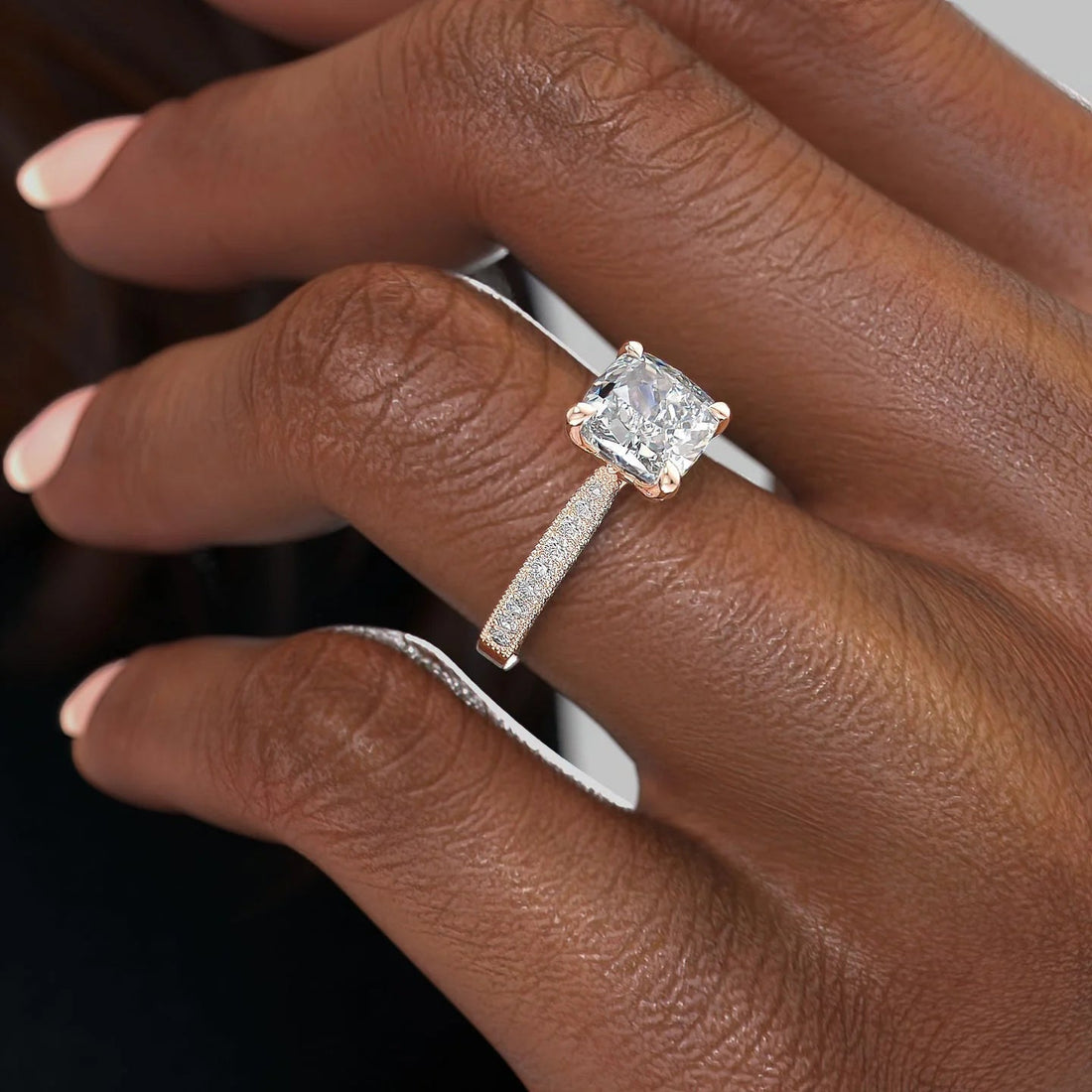 2.0 - 3.0 CT Cushion Cut CVD Diamond Pave Setting Engagement Ring