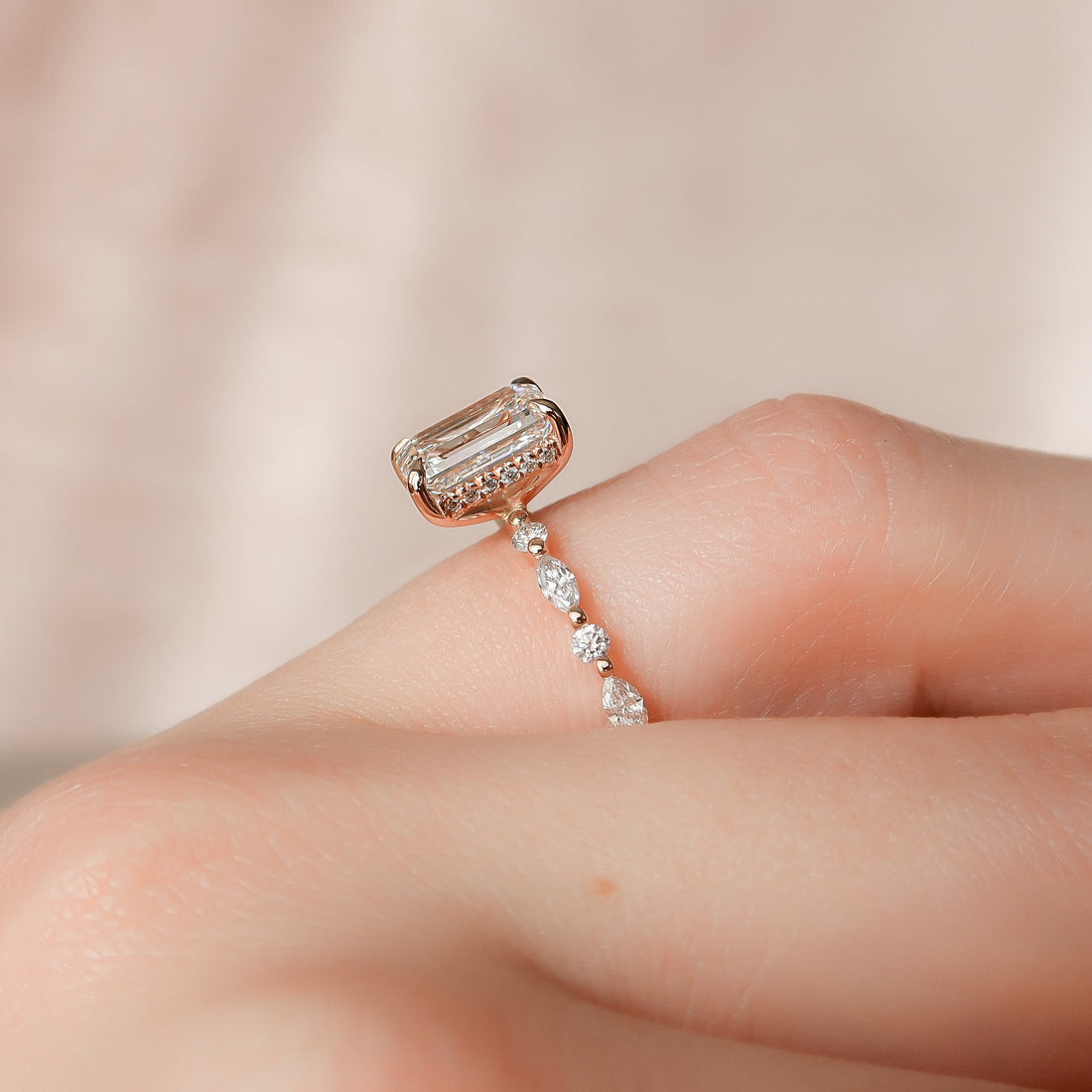 2.0 - 4.0 CT Emerald Cut CVD Diamond Hidden Halo Style Engagement Ring