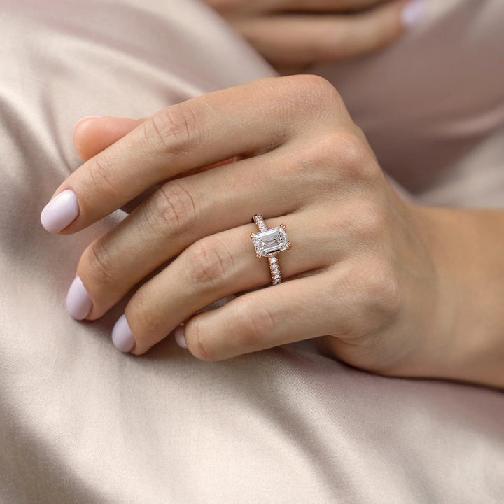 2.0 - 4.0 CT Emerald Cut CVD Diamond Hidden Halo & Pave Engagement Ring
