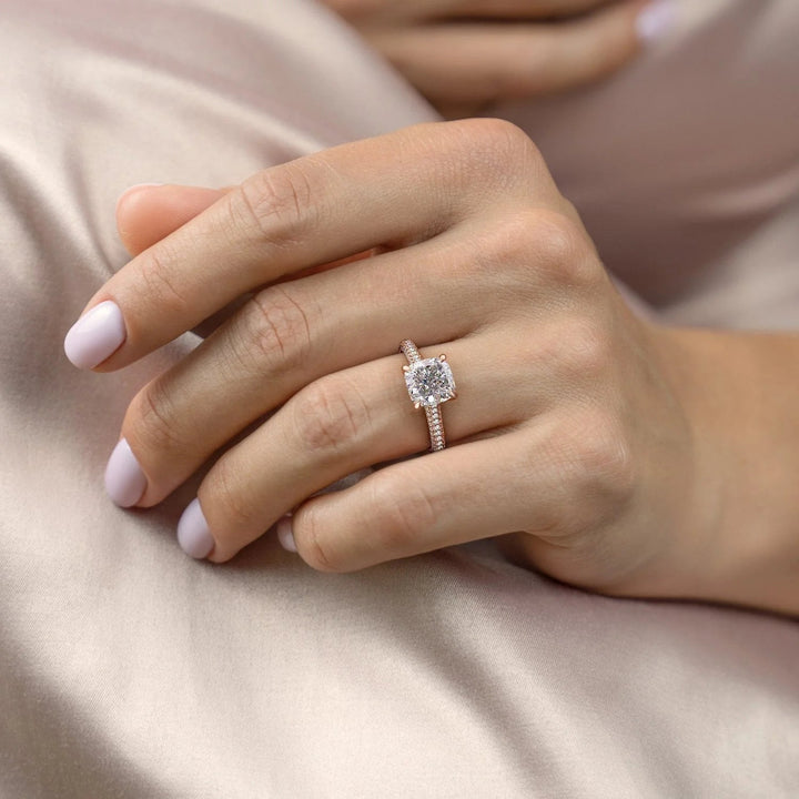 2.0- 4.0 CT Cushion Cut CVD Diamond Hidden Halo & Pave Engagement Ring