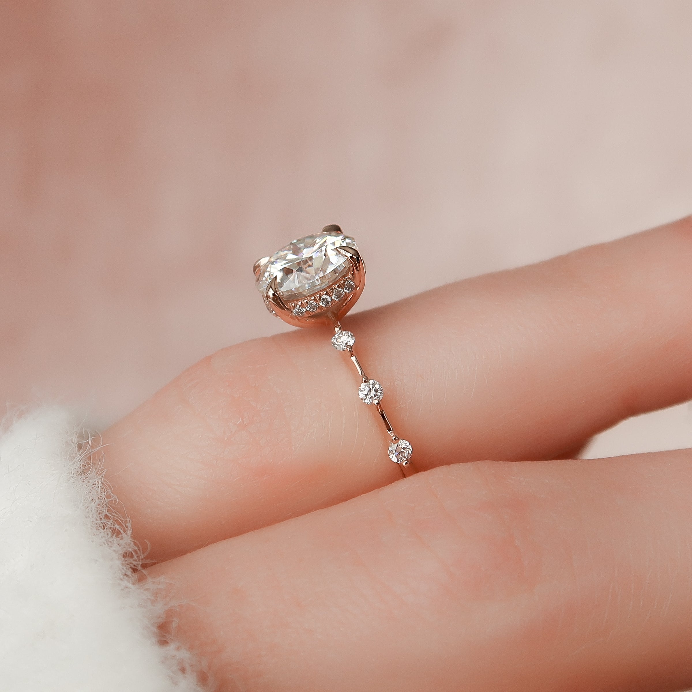 1.50 - 3.50 CT Round Cut CVD Diamond Hidden Halo & Pave Engagement Ring