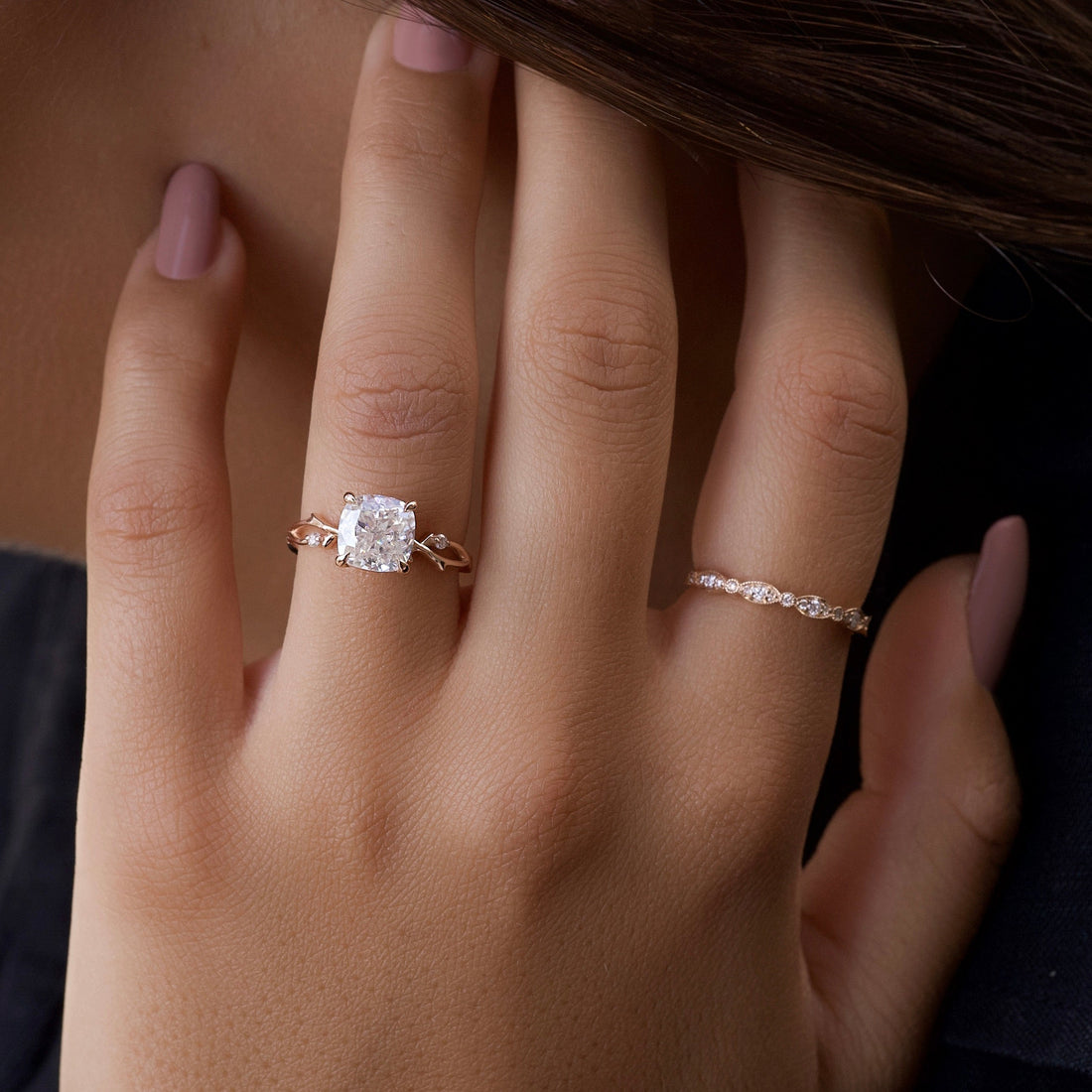 1.50 - 3.50 CT Cushion Cut CVD Diamond twig Engagement Ring