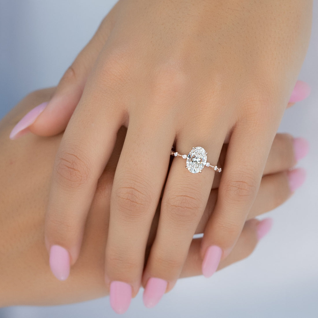 2.0 -4.0 CT Oval Cut CVD Diamond Dainty Engagement Ring