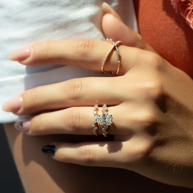 2.0 -4.0 CT Oval Cut CVD Diamond Hidden Halo & Pave Engagement Ring