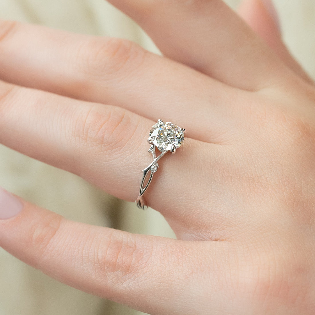 1.50 - 3.0 CT Round Cut CVD Diamond Twig Setting Engagement Ring