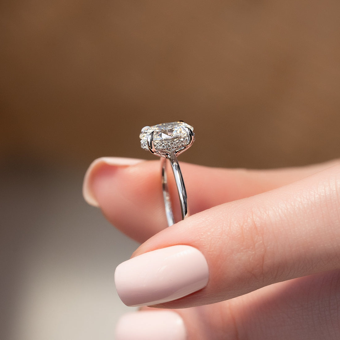 1.50 - 3.50 CT Oval  Cut CVD Diamond Hidden Halo Engagement Ring