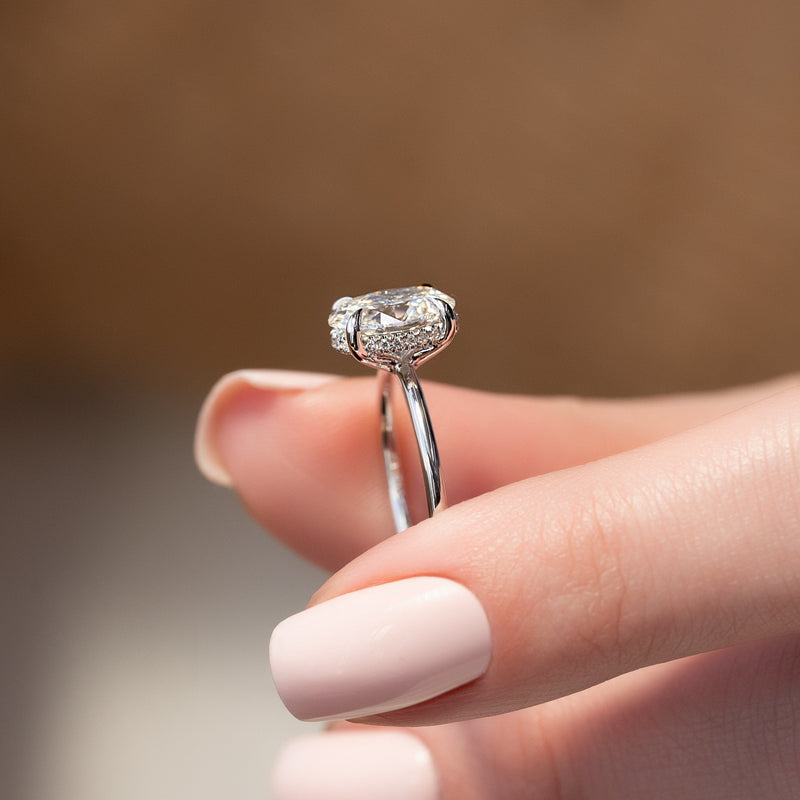 1.50 - 3.50 CT Oval  Cut CVD Diamond Hidden Halo Engagement Ring