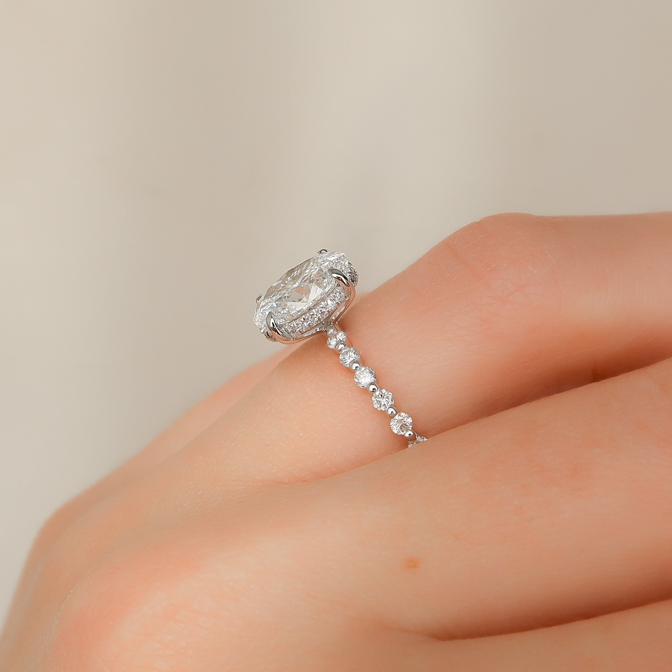 1.50 - 3.50 CT Oval Cut CVD Diamond Hidden Halo & Pave Engagement Ring