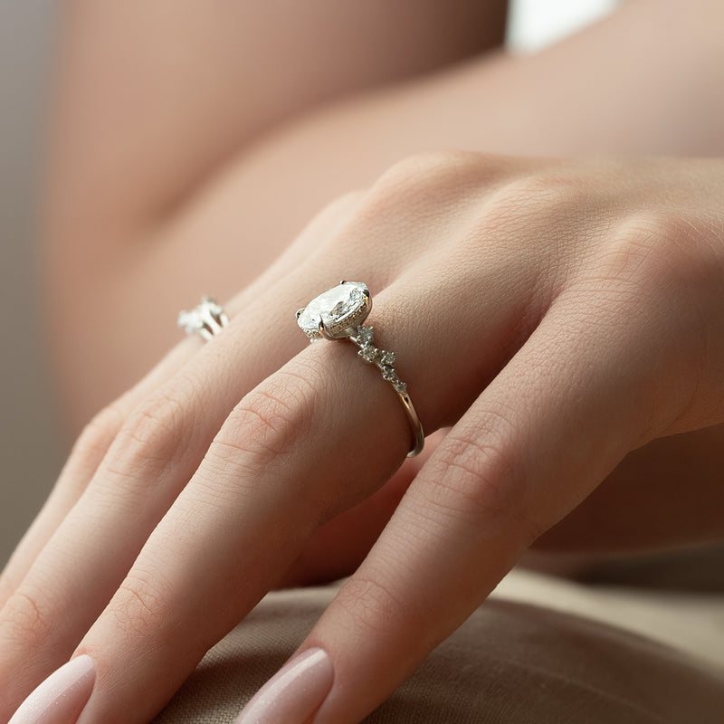 2.0 -4.0 CT Oval Cut CVD Diamond Hidden Halo & Pave Engagement Ring