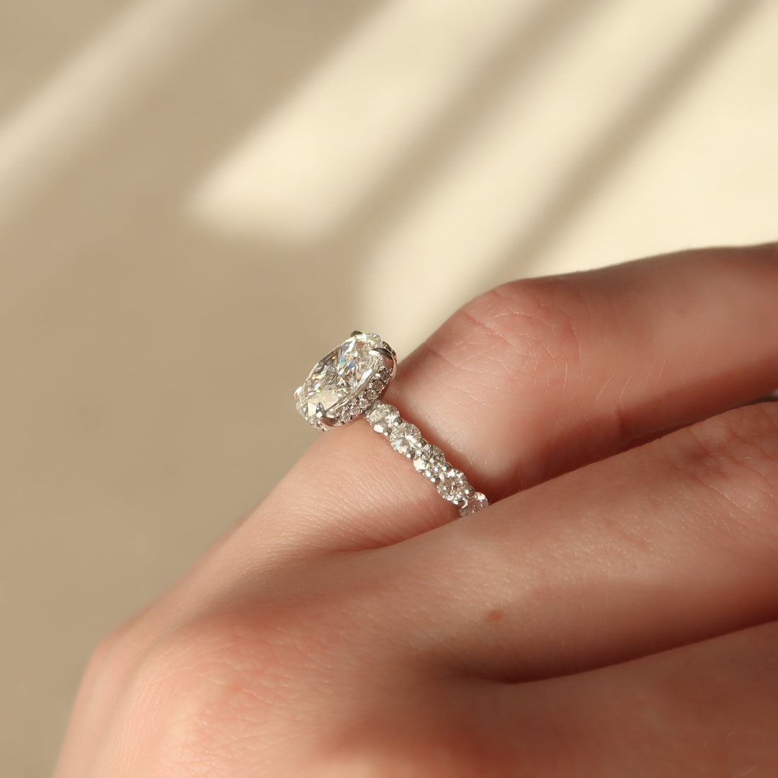 2.0 - 4.0 CT Oval Cut CVD Diamond Hidden Halo & pave  Engagement Ring