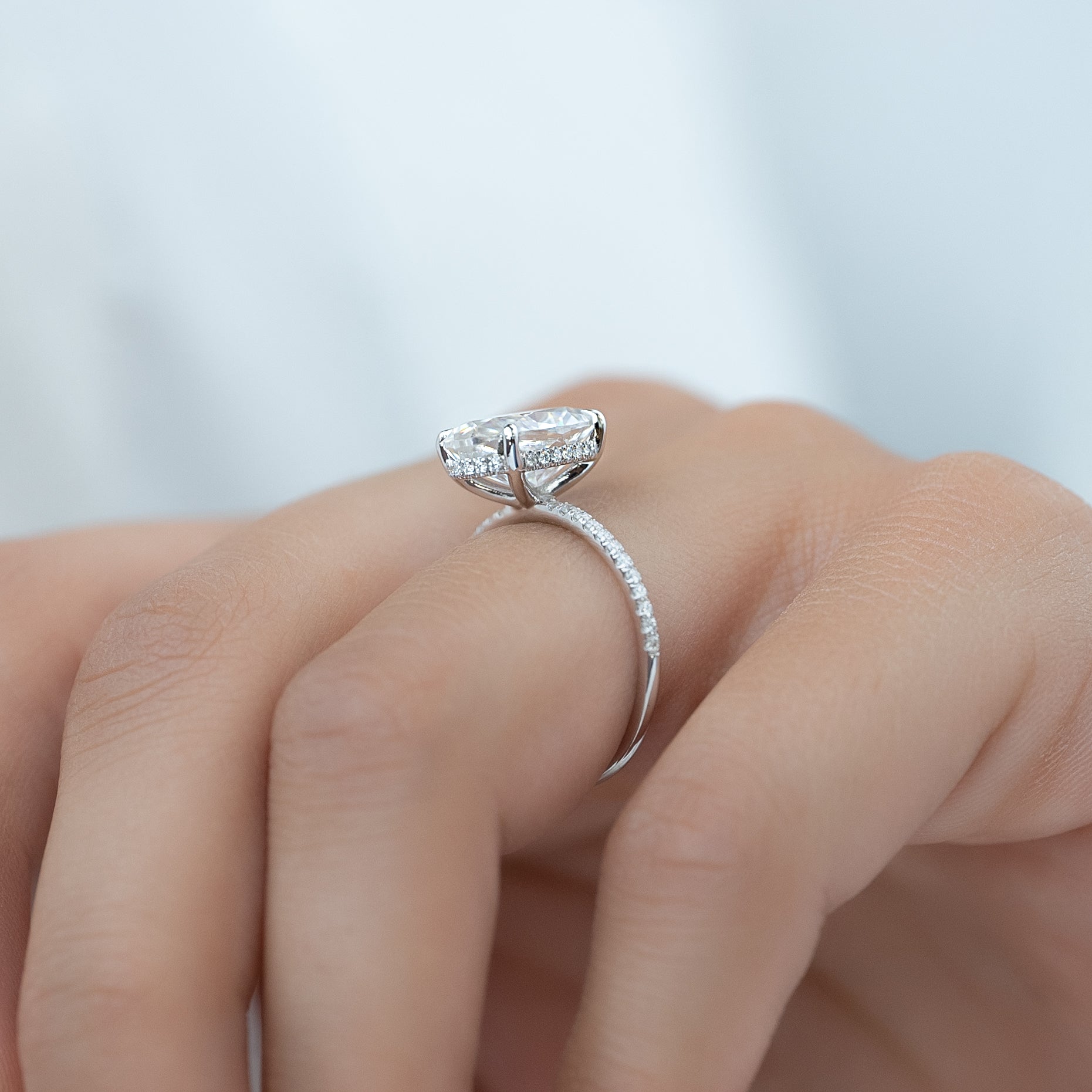 2.0 -4.0 CT Oval Cut CVD Diamond Hidden Halo & Pave Engagement Ring