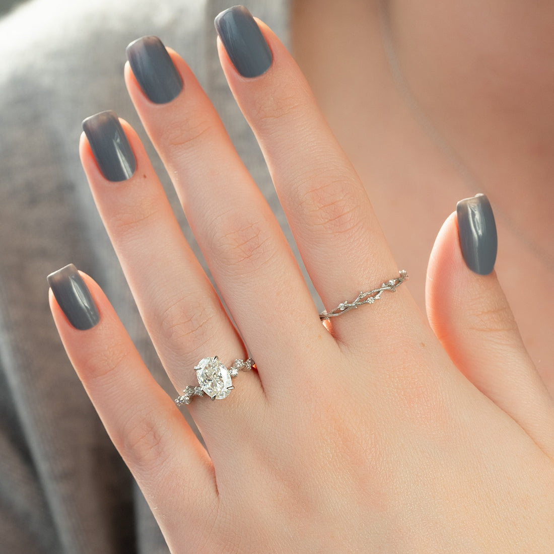 2.0 -4.0 CT Oval Cut CVD Diamond Hidden Halo & Pave Engagement Ring