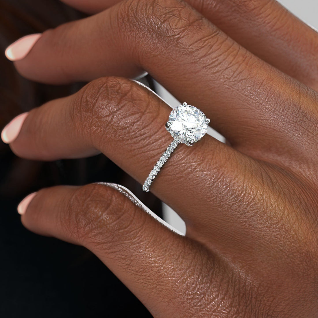 1.0 - 3.0 CT Round Cut CVD Diamond Hidden Halo & Pave Engagement Ring
