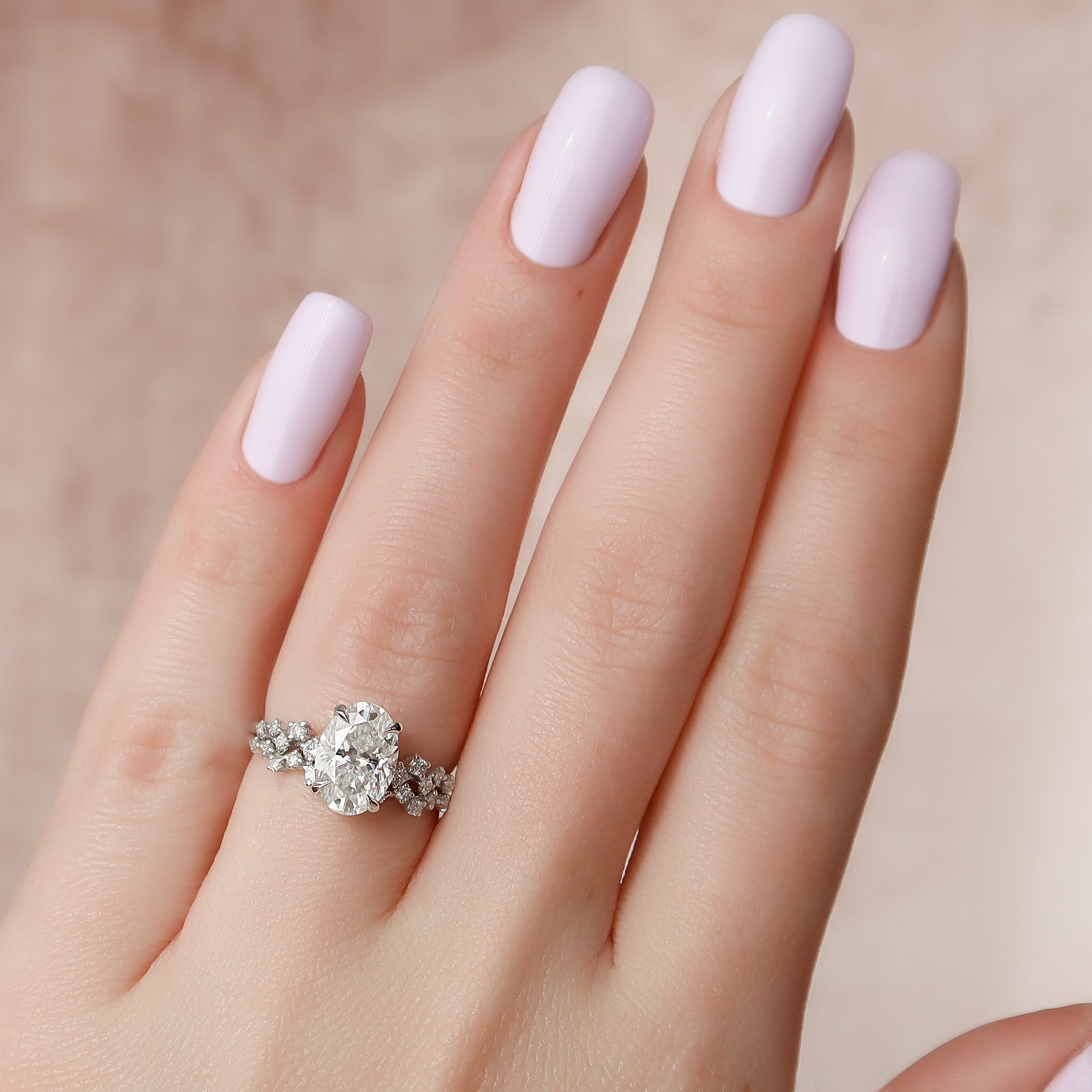 2.0 -4.0 CT Oval Cut CVD Diamond Hidden Halo & Pave Engagement Ring