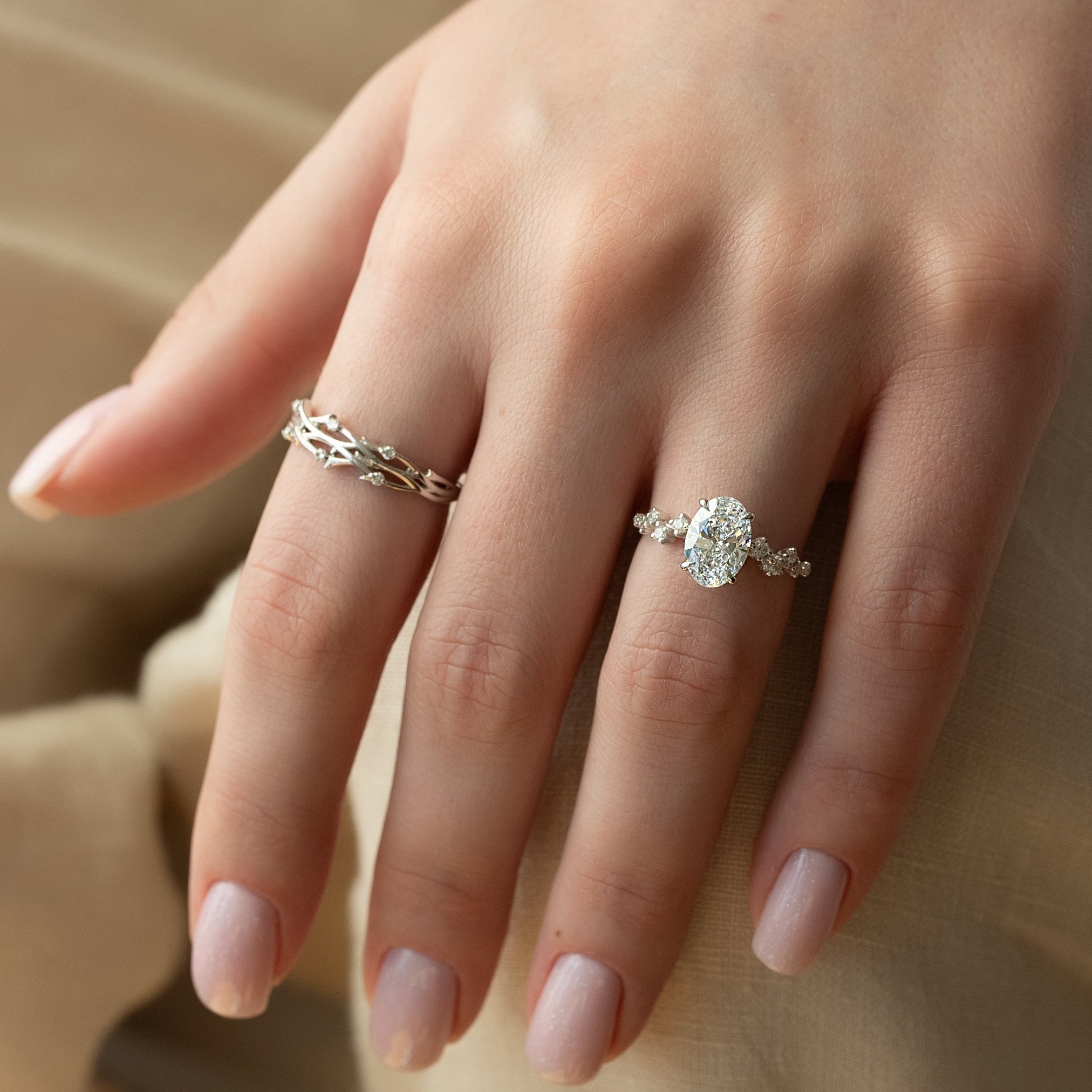 2.0 -4.0 CT Oval Cut CVD Diamond Hidden Halo & Pave Engagement Ring