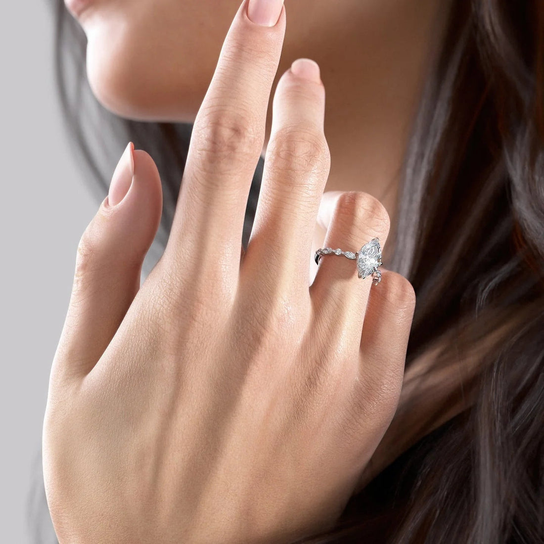 2.0 - 4.0 CT Marquise shaped CVD Diamond Pave Design  Engagement Ring