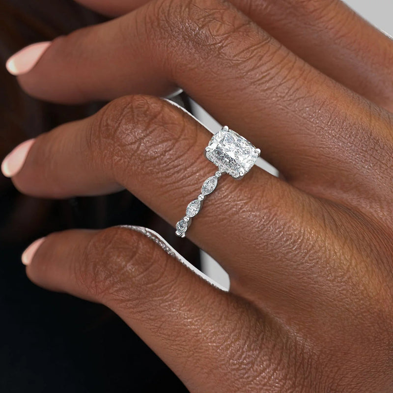 2.0 - 4.0 CT Elongated Cushion Cut CVD Diamond Hidden Halo & Pave Engagement Ring