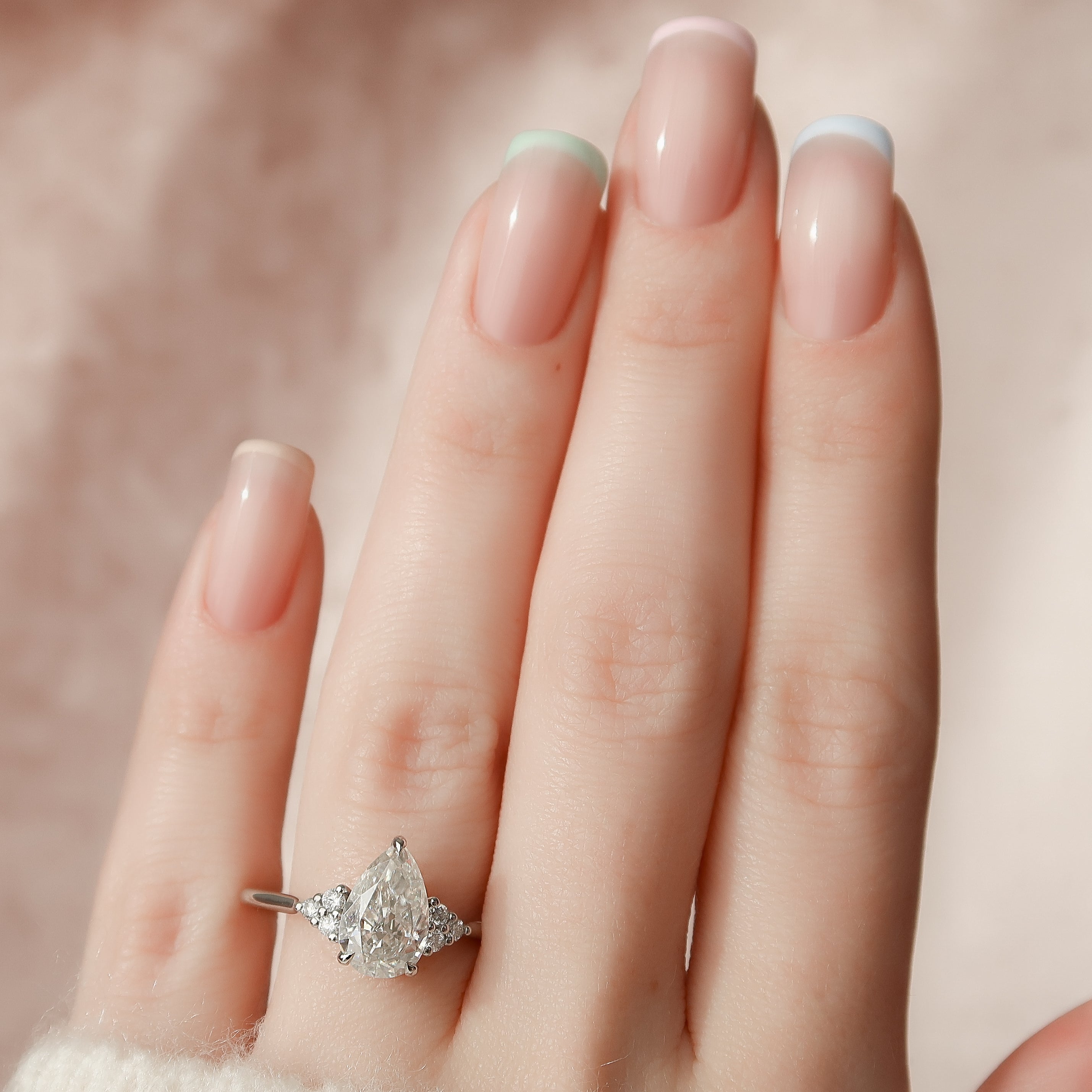 1.0 - 3.0  CT Pear Cut CVD Diamond Cluster Engagement Ring