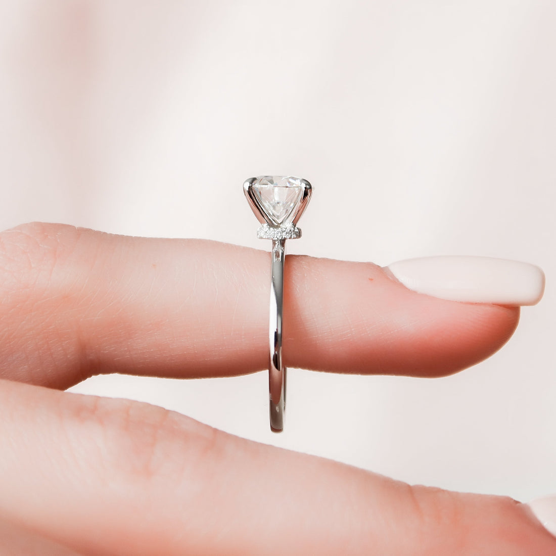 1.0 - 3.0 CT Round Cut CVD Diamond Hidden Halo Engagement Ring