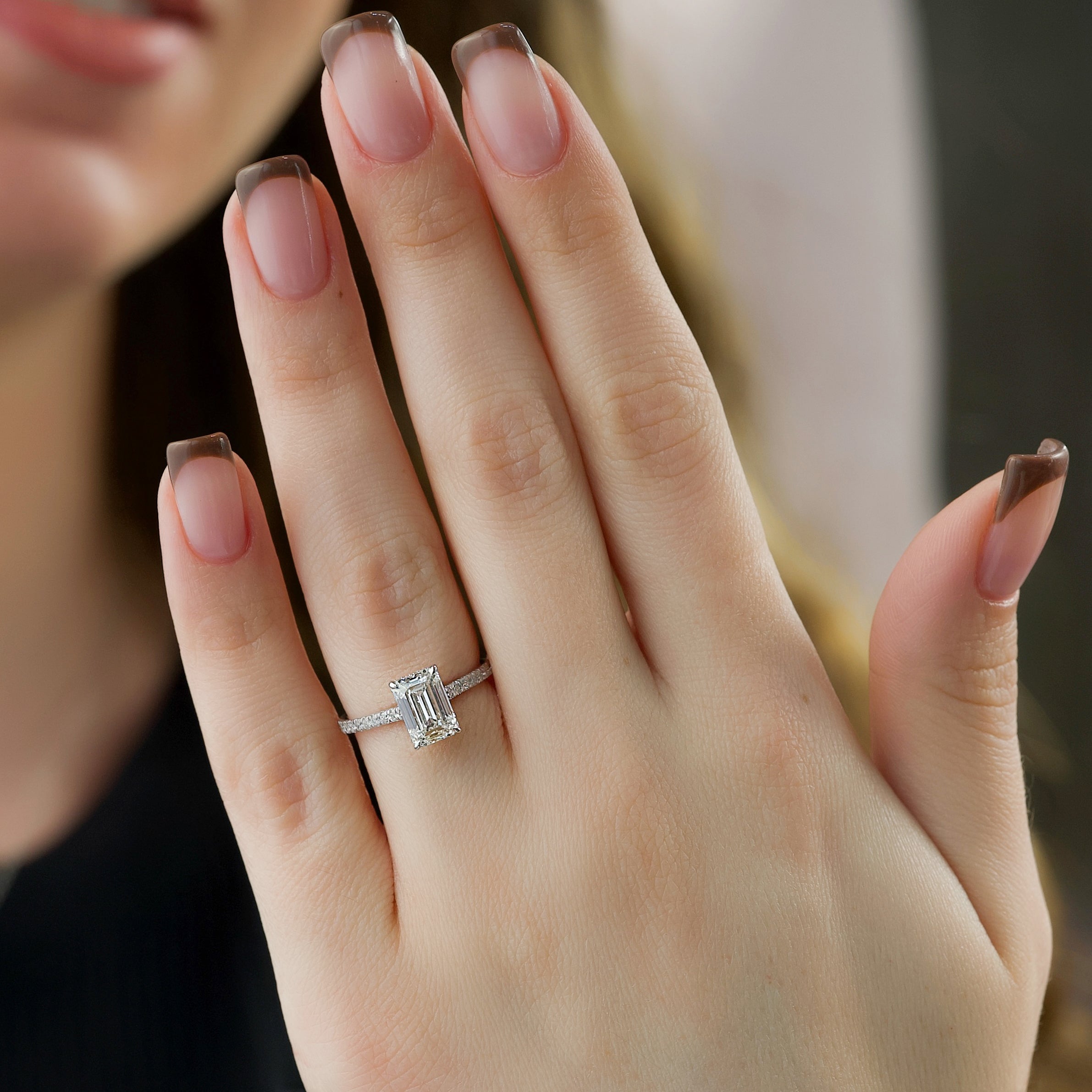 1.50 - 3.50 CT Emerald Cut CVD Diamond Hidden Halo & Pave  Engagement Ring