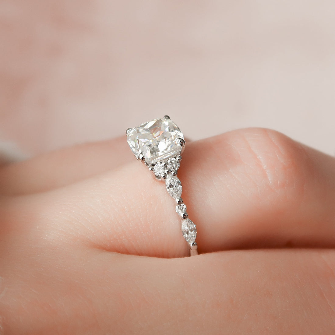 2.0 - 4.0 CT Cushion Cut CVD Diamond Pave Setting Engagement Ring