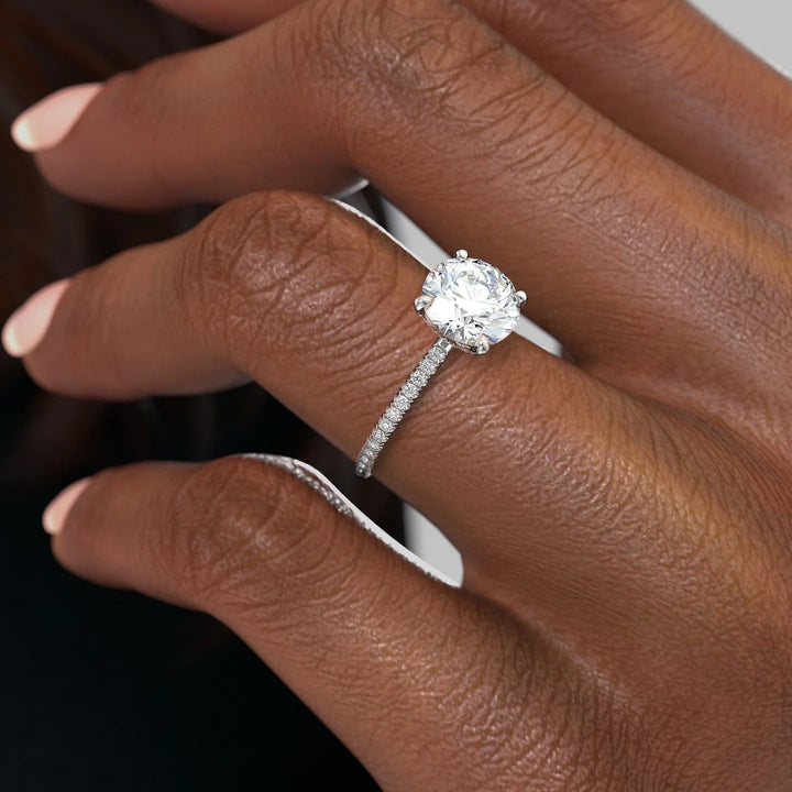 1.0 - 3.0 CT Round Cut CVD Diamond Pave Engagement Ring