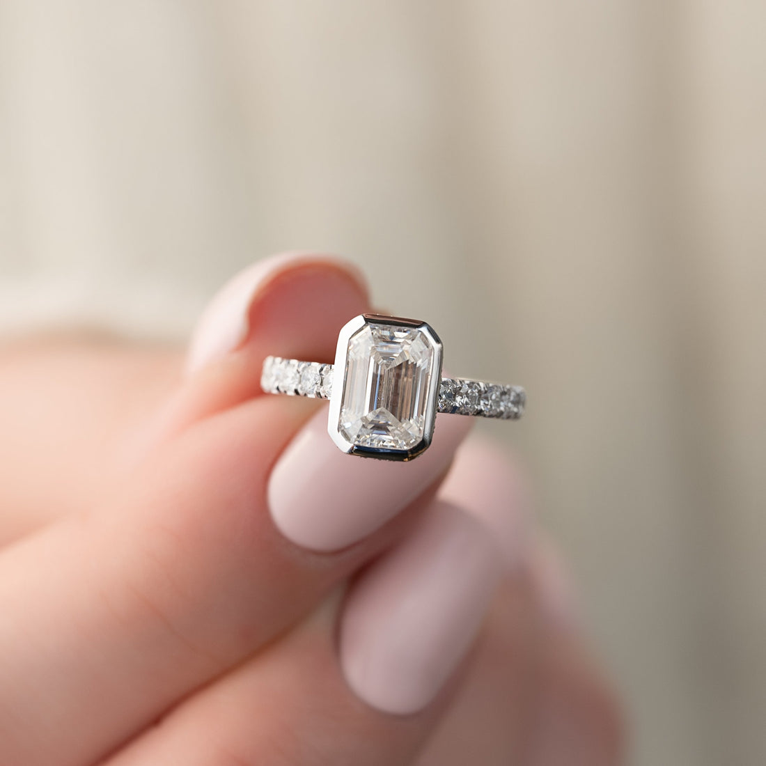 2.0 - 4.0 CT Emerald Cut CVD Diamond Pave Engagement Ring