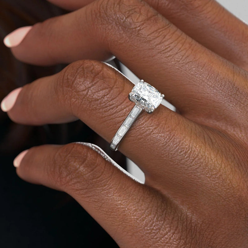 2.0 - 4.0 CT Elongated Cushion Cut CVD Diamond Hidden Halo & Pave Engagement Ring