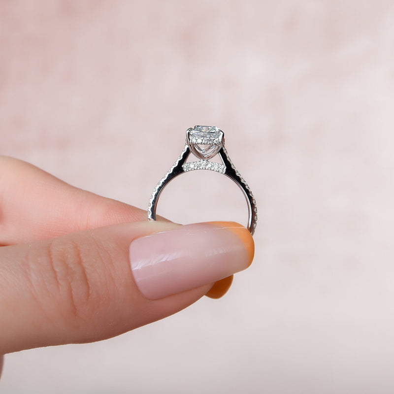 2.0 - 3.0 CT Cushion Cut CVD Diamond Hidden Halo & Pave Engagement Ring