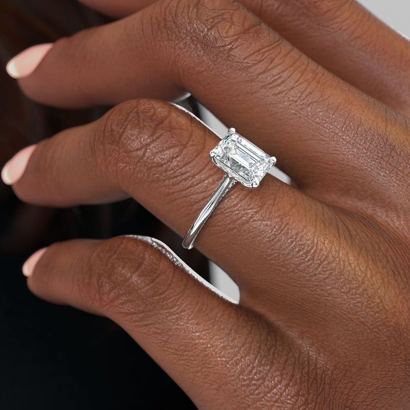 1.50 - 3.50 CT Emerald Cut CVD Diamond Pave Engagement Ring