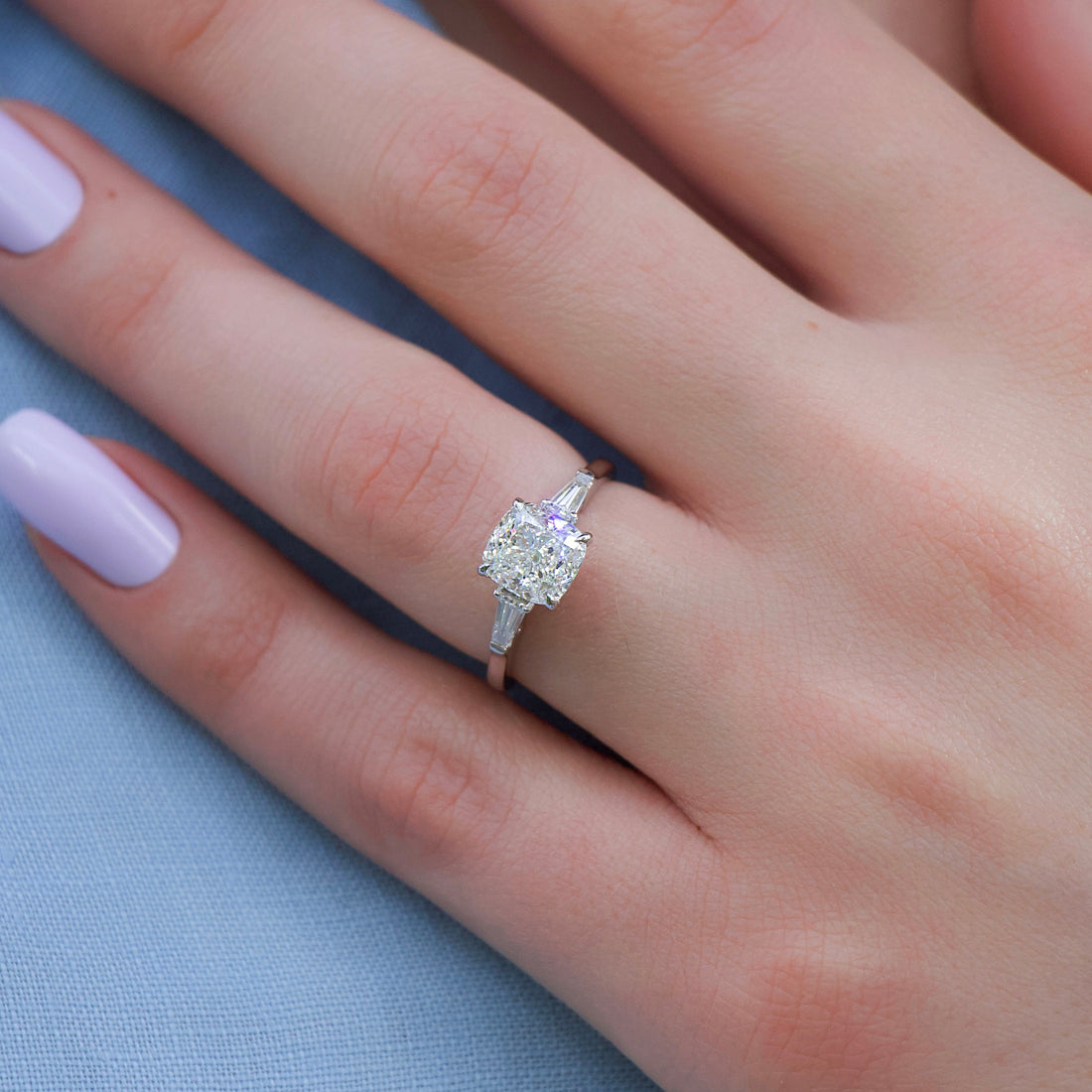 2.0 - 4.0 CT Cushion Cut CVD Diamond Three Stone Style Engagement Ring