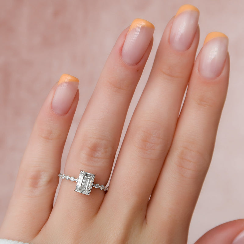 2.0- 4.0 CT Emerald Cut CVD Diamond Hidden Halo & Pave Engagement Ring